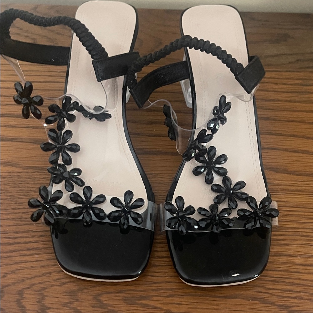 Black Floral Women's Sandals